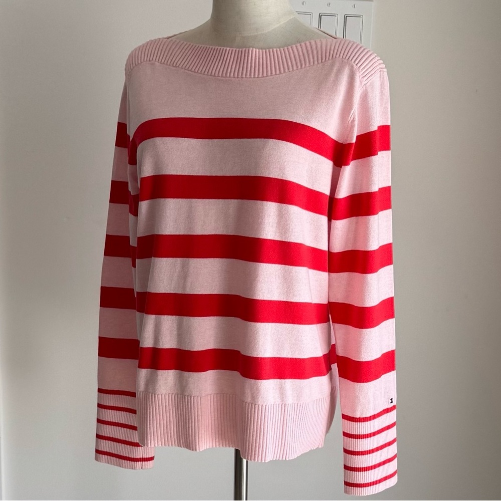 Tommy Hilfiger - Woman’s Pink and Red cotton boatneck sweater. Size M - Picture 2 of 11